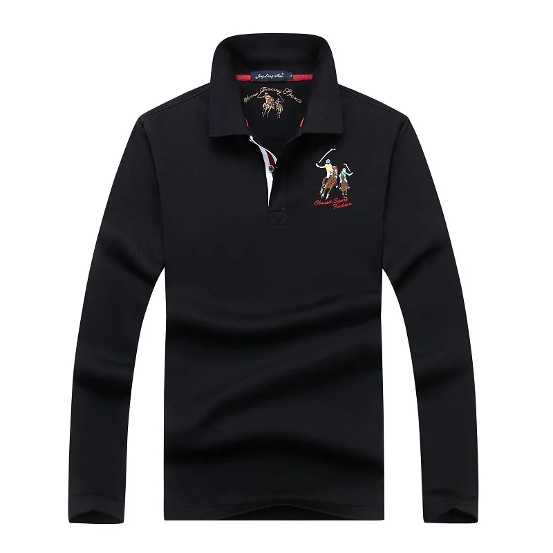 Мужская рубашка-поло из 100% хлопка с вышивкой Повседневная длинными рукавами