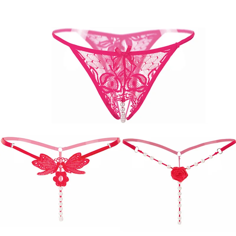 3 шт. трусики стринги с жемчужинами женские нижнее белье цветочным принтом Модные