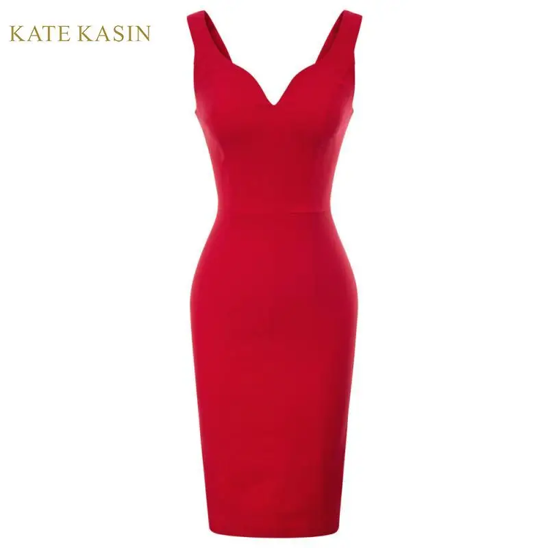 Женское облегающее платье Kate Kasin элегантное без рукавов с v образным вырезом