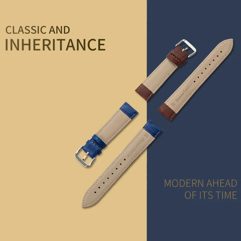 Watch Accessories 12mm-24mm Genuine Leather Watch Band Cowhide Buckle WistWatch Strap For Men and Women Watchbands With Tools