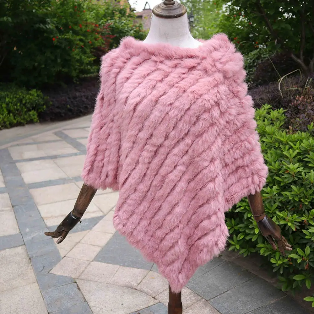 ZDFURS* Зимняя распродажа, Вязаное пончо из натурального кроличьего меха, модная шаль из натурального кроличьего меха, женское меховое пончо - Цвет: hide powder
