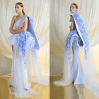 Шикарные небесно-Голубые Вечерние платья 2020 атласные кружевные 3D цветочные аппликации на одно плечо оборки красная ковровая дорожка вечернее платье знаменитости