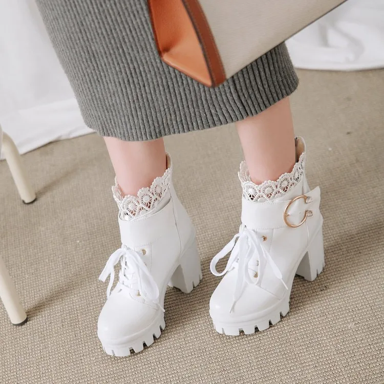 

Big Size 9 10 11 12 boots women shoes ankle boots for women ladies boots shoes woman winter Metal trim high heel thick heel