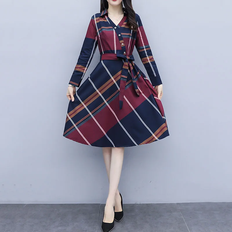 2019 весеннее и осеннее Новое Женское клетчатое платье с длинными рукавами а тип