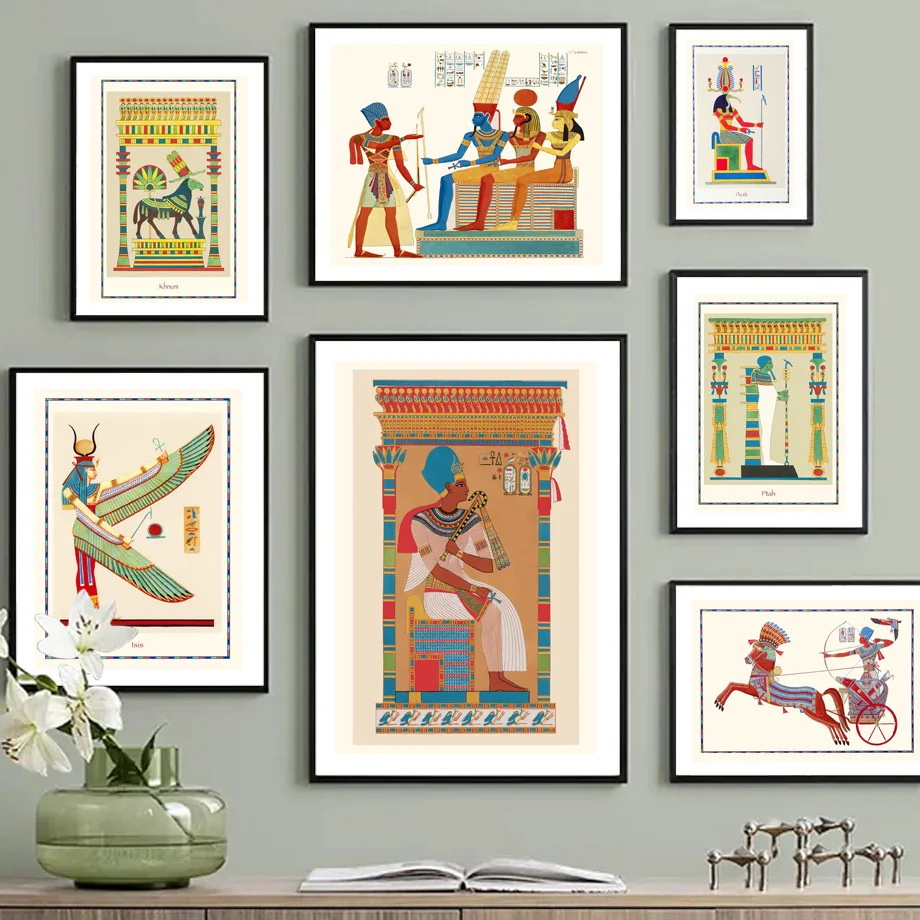

Gods of Egypt Isis Thoth Khnum Ptah Osiris Poster Wall Art Abstract Egyptian Canvas Painting Picture for Interior Loft Decor