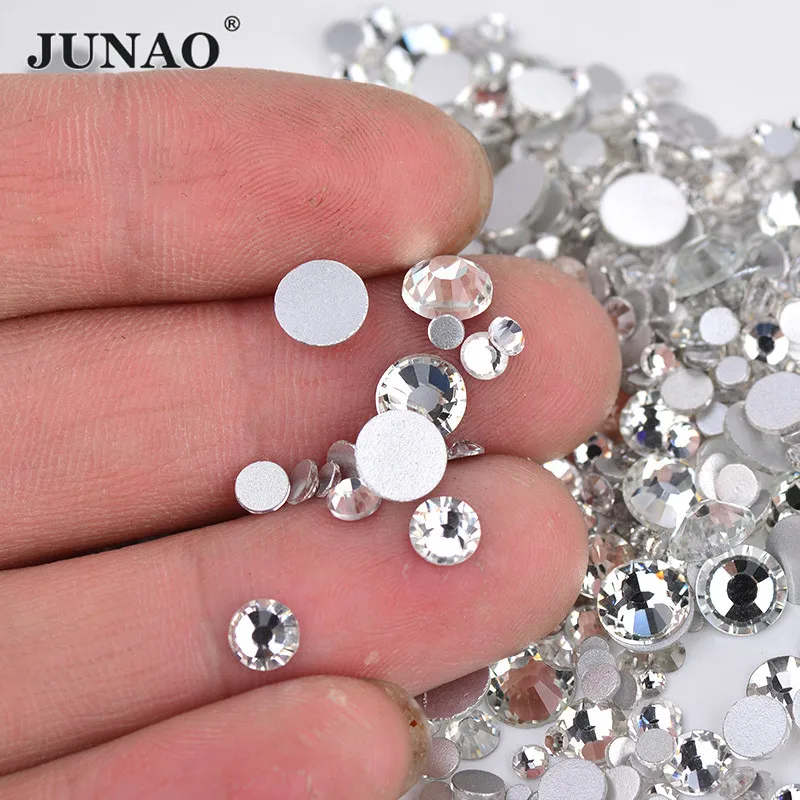 JUNAO 1440 шт. разных размеров прозрачные белые стразы камешки для дизайна ногтей