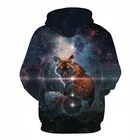 Мужская одежда, новинка, свитшот с 3D принтом лисы Галактики для женщин и мужчин, толстовки со звездами и передним карманом, свободный детский топ в стиле Хо Y2K