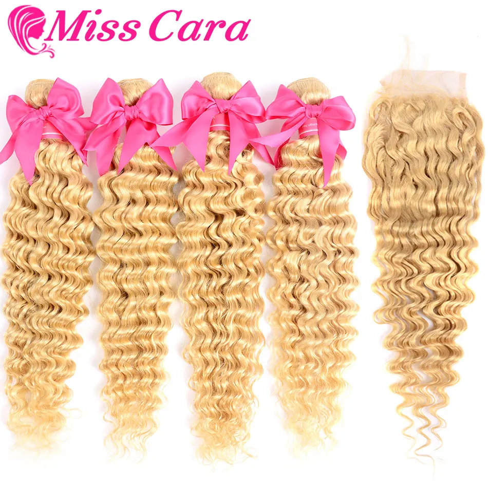 Пучки волос Miss Cara 613 # блонд перуанские глубокая волна с закрыванием 100%