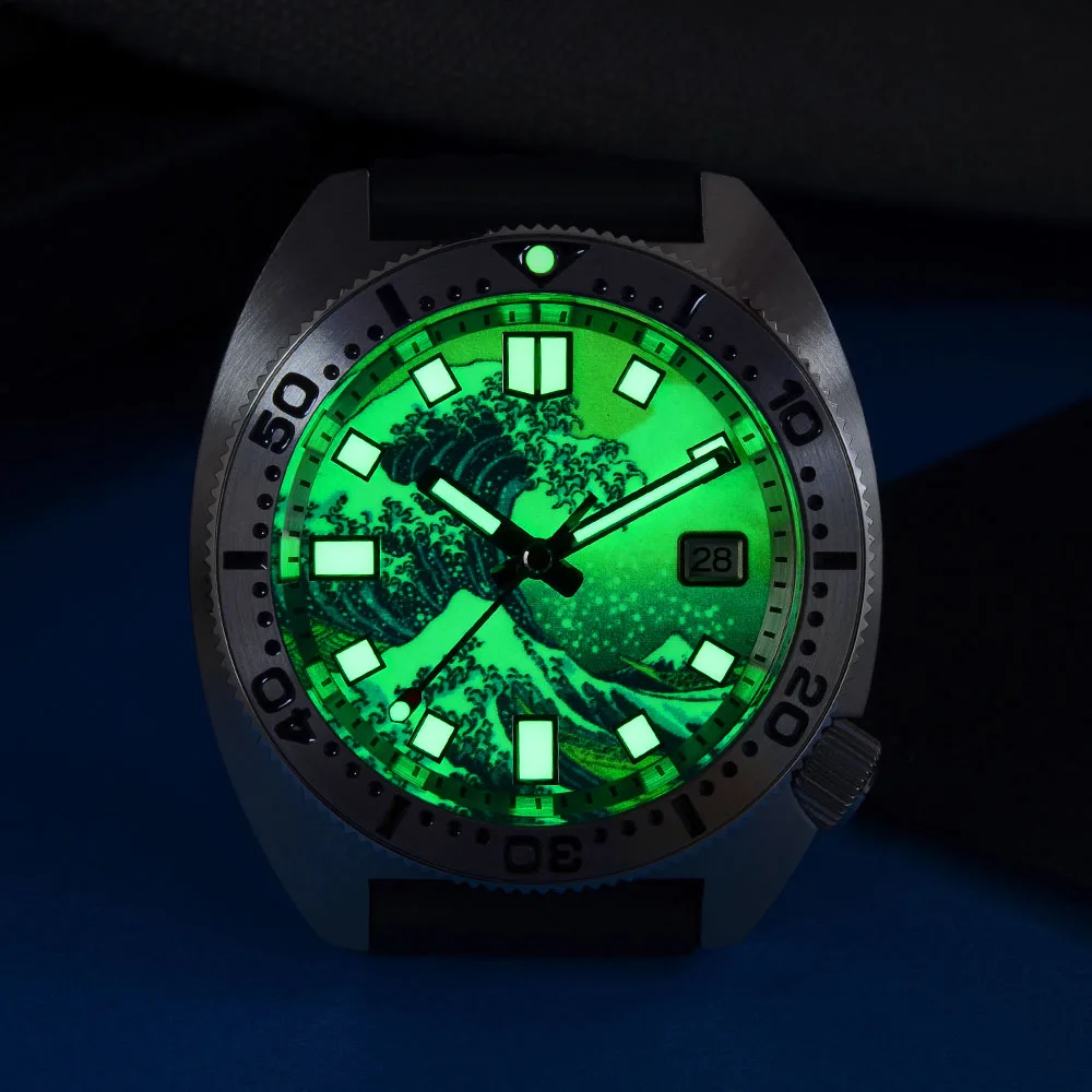 

San Martin 6105 Wave Diver Watch Automatic 3D Printing Full Luminous Kanagawa Surfing Dial Sapphire Glass Men's Mechanical Watch