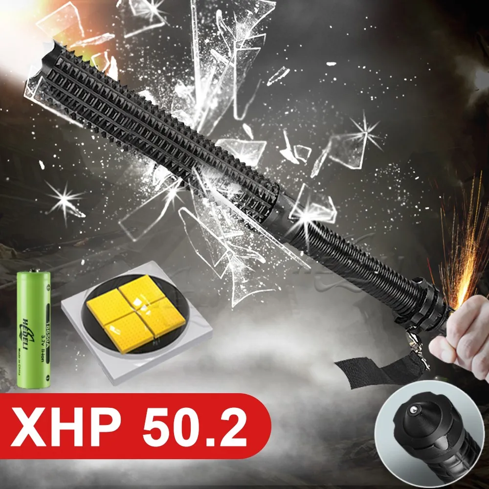 

2021 светодиодный фонарик XHP50.2 тактические фонарики 18650 перезаряжаемый Телескопический летучая мышь для самообороны xhp50 водонепроницаемый ф...