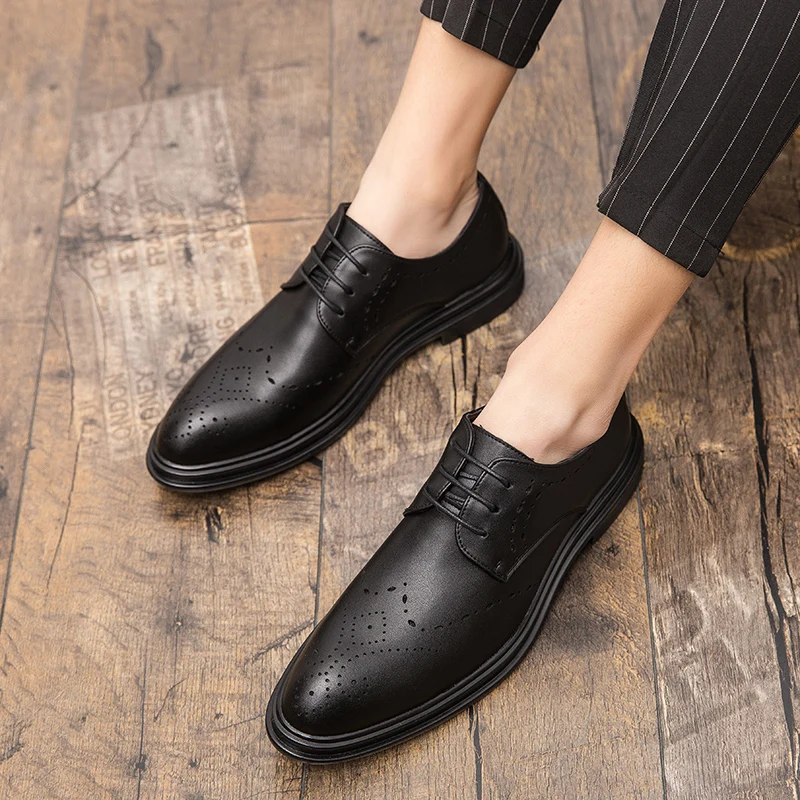 Туфли-Броги мужские классические модные деловые оксфорды удобные повседневные