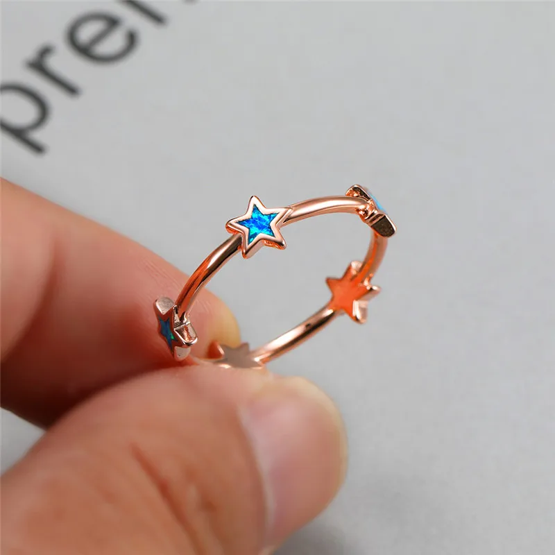 Simple Female Blue White Opal Ring Rose Gold Silver Color Engagement Ring Cute Bridal Star Thin Wedding Rings For Women