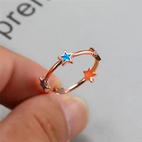 simple female blue white opal ring rose gold silver color engagement ring cute bridal star thin wedding rings for women