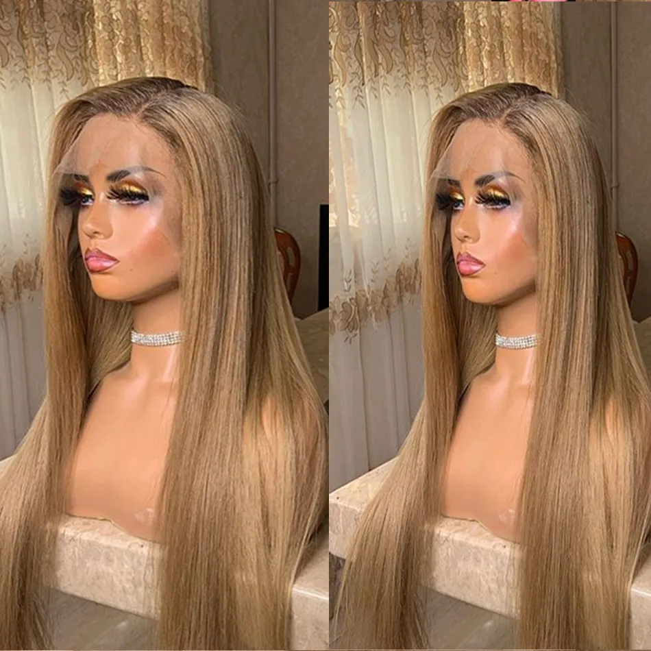 

Free Part Ombre Blonde 27# 180% Density Long Silky Straight Synthetic 13*4 Lace Front Wig For Black Women PrePlucked Baby Hair