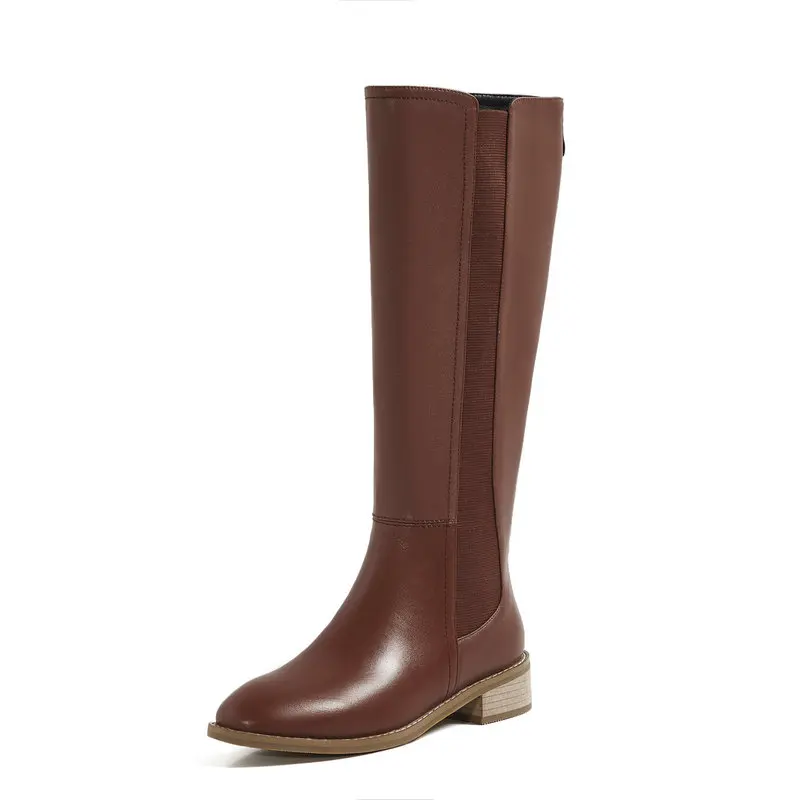 

Winter Party Dancing Women Boots Newest Genuine Leather Knee High Boots 2020 Fashion Thick low Heels Shoes Woman size 41 42 43