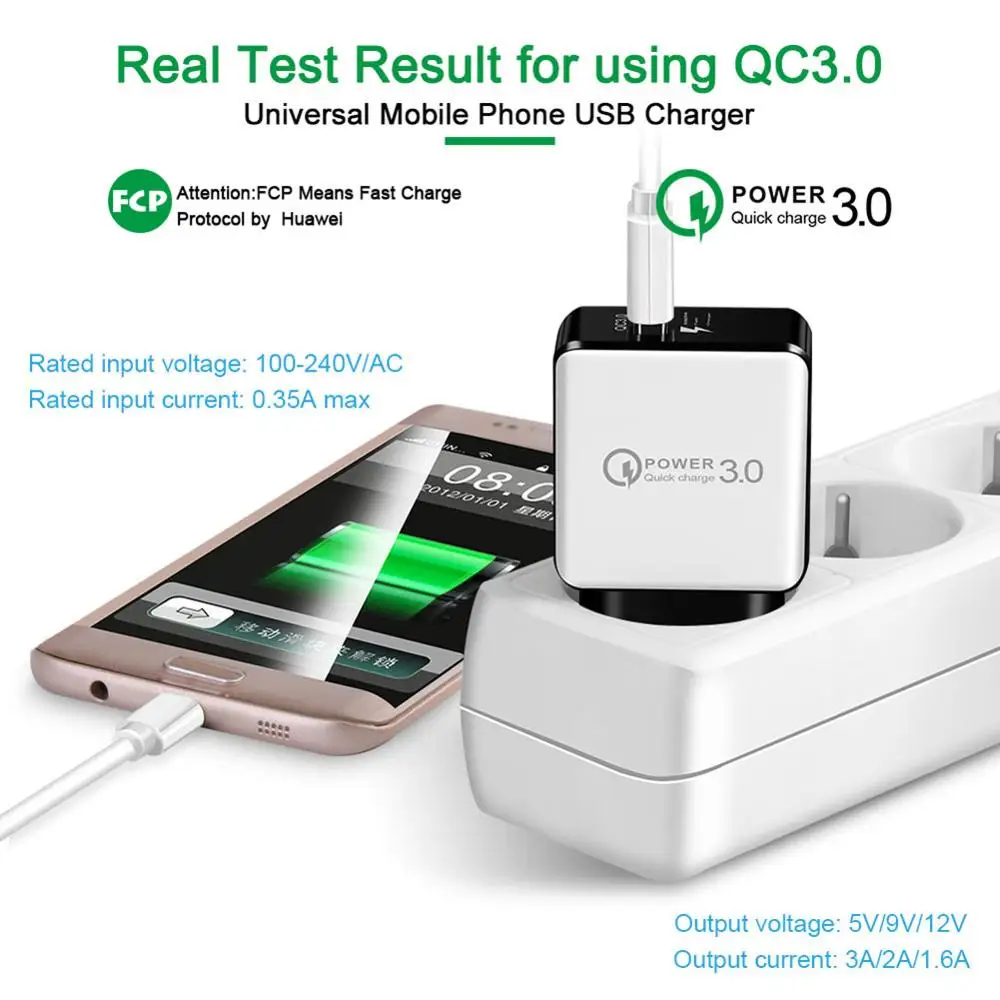 Фото Универсальный QC3.0 USB устройство с европейской вилкой 18W быстрое зарядное быстрой Универсальный QC3.0 USB устройство с европейской вилкой 18W быстрое зарядное быстрой
