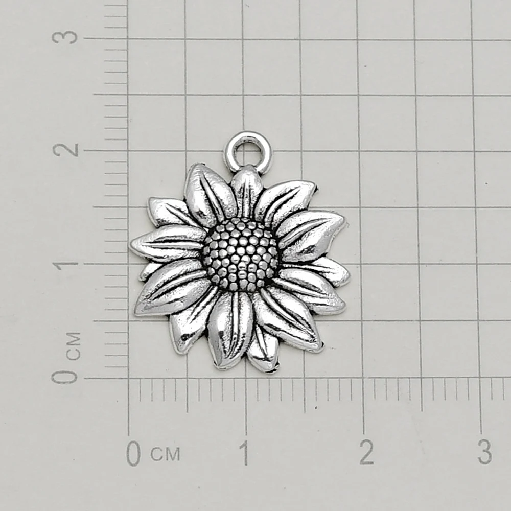 Подвеска в виде подсолнуха с покрытием антикварным серебром 12 шт./лот 19x22 мм