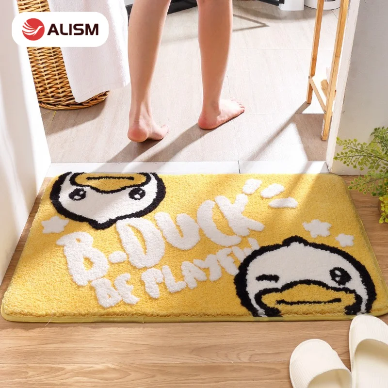 

Cartoon Non-Slip Bath Mat Cute Duck Entrance Doormat Soft Thicken Flocking Water Absorption Bathroom Rug Kitchen Floor Carpet