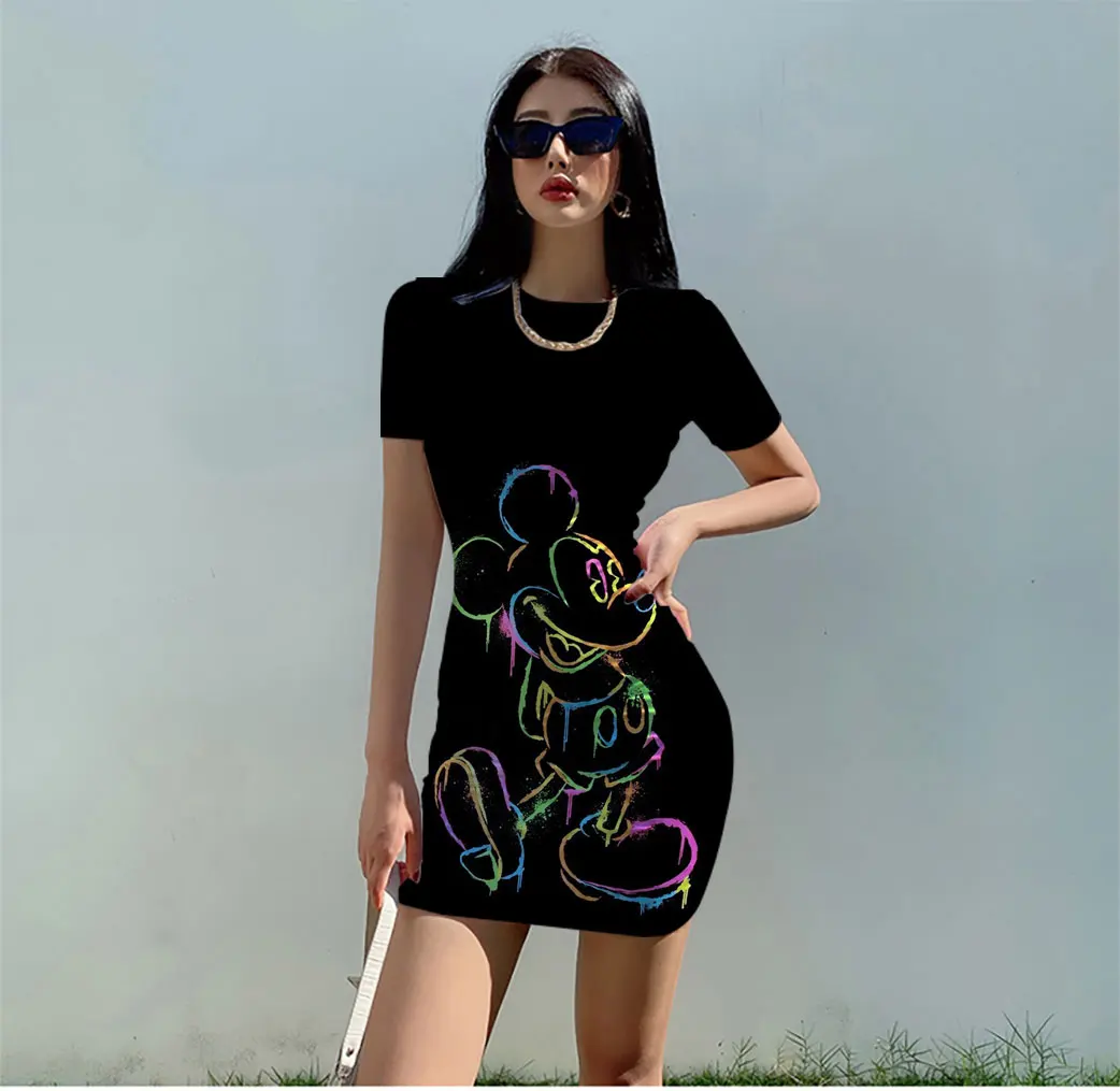 Повседневное облегающее платье с принтом Микки Мауса и Минни новое модное