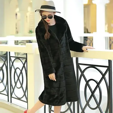 

Top Suit Collar Women Stripe Faux Rabbit Fur Coat N28 high quality