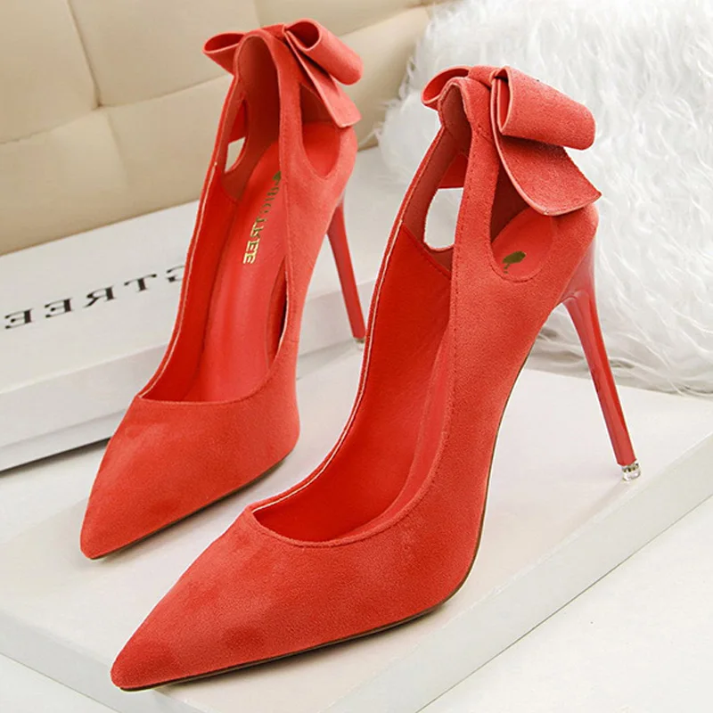 

2019 Classic Pumps Women High Heels Spring Women Shoes Butterfly-knot Wedding Shoes Red Stiletto Sexy Hollow Women Party Shoes