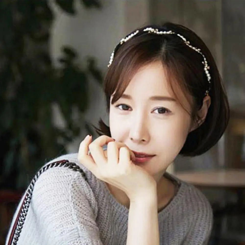 

Fashion Luxury Pearl Rhinestone Wave Shaped Fabric Hair Band Hair Band Female Gauze Hair Band Hair Accessories Jewelry