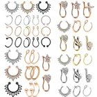 Набор имитационных колец для носа в виде цветка из нержавеющей стали, кристалл, не пирсинг, Кафф для ушей, серьги, Надеваемые На ушной хрящ клипса, имитация губ, пирсинг