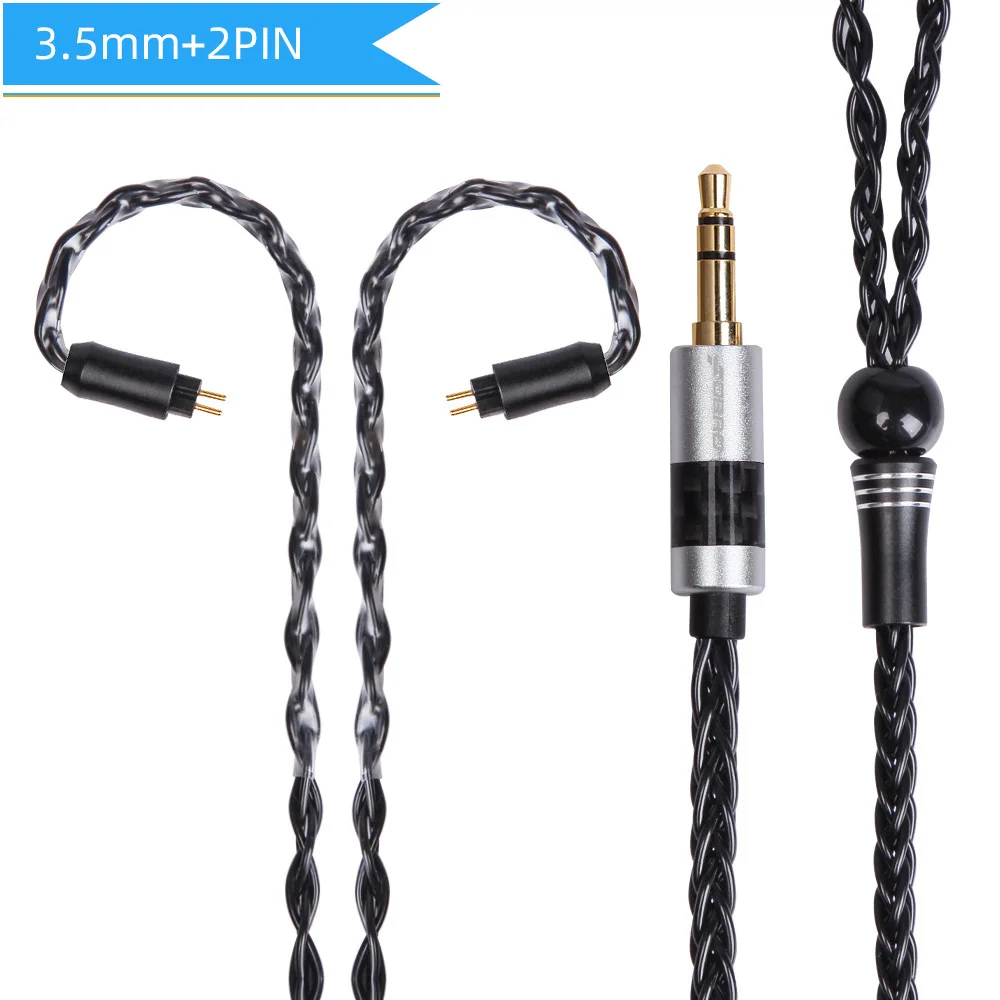 2PIN 3.5 Black FDBRO MMCX Серебристые наушники кабель 8 Core с серебряным покрытием обновления кабель углеродного волокна 2Pin 2,5/3,5/4,4 сбалансированный кабель для SE846 SE535 - Цвет: 2PIN 3.5 Black