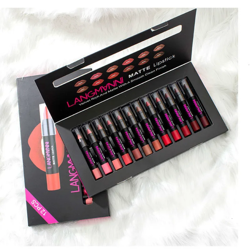 12 шт./компл. набор карандашей для губ матовая губная помада водостойкая бархатная