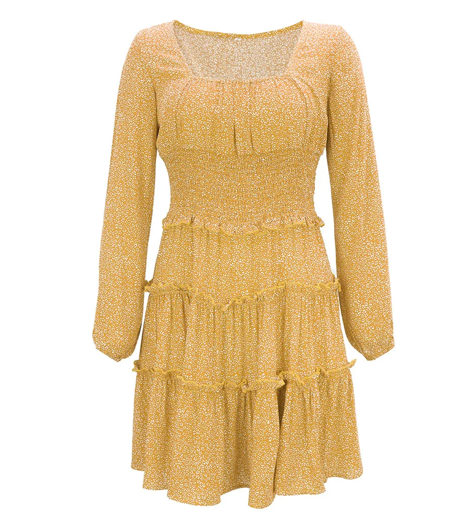 Осеннее женское Цветочное платье без бретелек с длинным рукавом-фонариком и