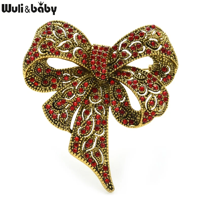 От \ T Wuli & baby синий Стразы бантом броши для женщин Vitage с цветочным узором и