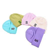 hanxi new embroidery letter s knitted cotton beanie hats for women men winter warm hip hop bonnet fashion ski caps