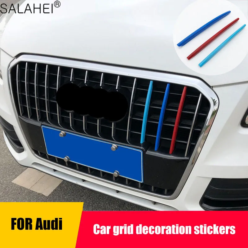 3Pcs Car Styling Front Bumper Air Grille Grill Decoration Strips Sticker Trim For Audi 2012-2015 Q3 2013-2018 Q5 Accessories - купить по