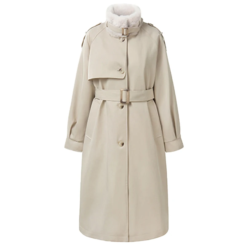Lautaro Зимний длинный теплый толстый тренч для женщин с искусственным мехом внутри