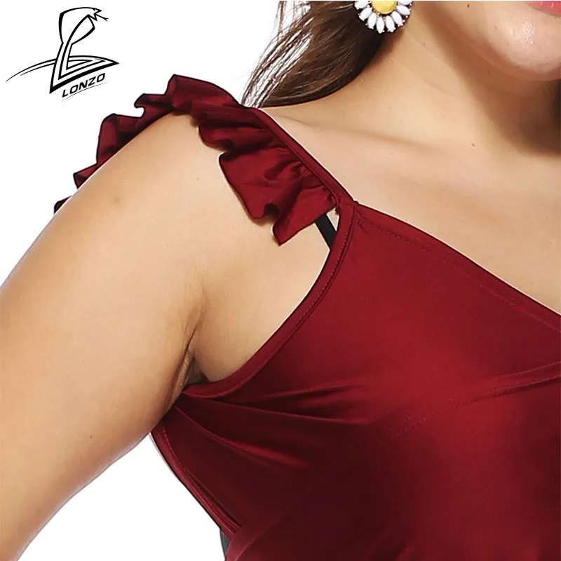 LONZO  Plus Size Ruffled Beach Dress Women's Honeymoon Sexy Halter Bikini Cover Large Swing Skirt  LCP26