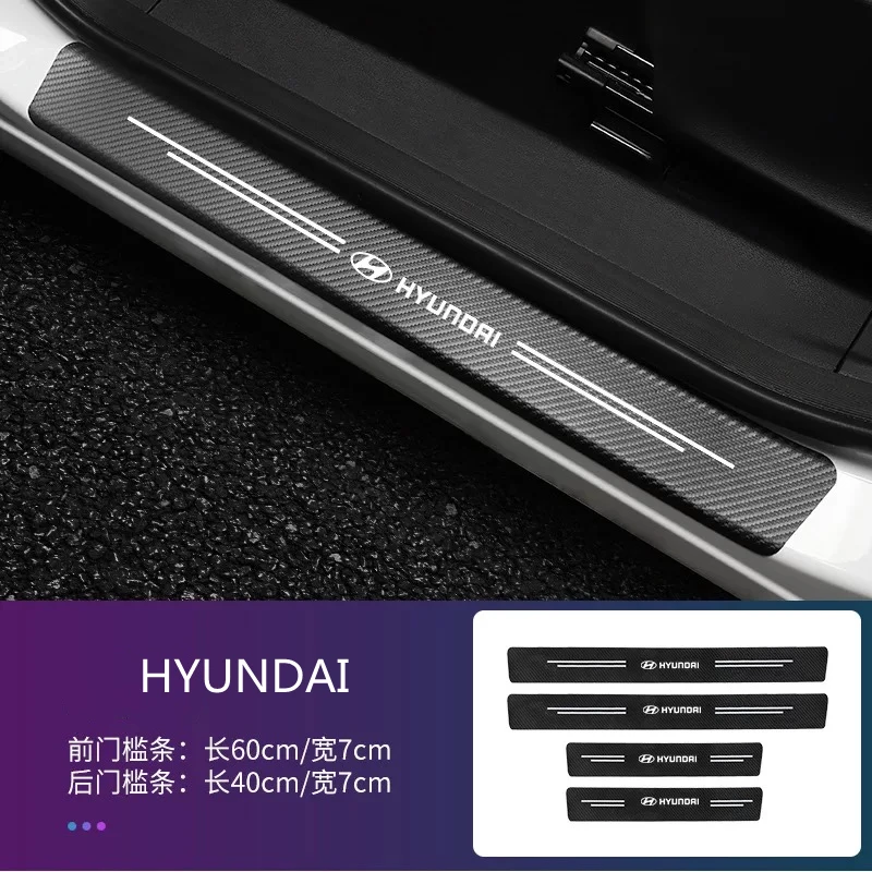 

4pcs Carbon Fiber Door Sill Protector Leather Vinyl Stickers For Hyundai Accent Elantra Tucson Solaris Sonata Car Accessories