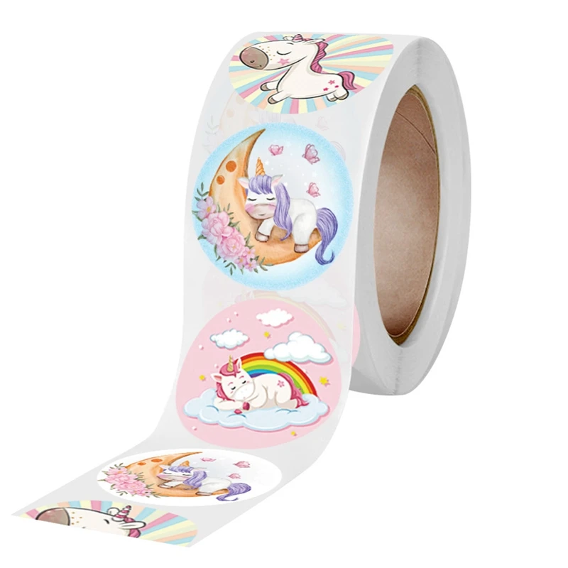 500pcs/roll Unicorn Sticker Animals Reward Sticker for Kids Cute Pattern School Teacher Supplies 1 Inch Kawaii Encourage Sticker