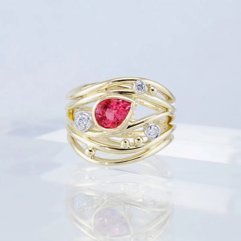 Модное обручальное кольцо с красным Цирконом геометрической формы для девушек