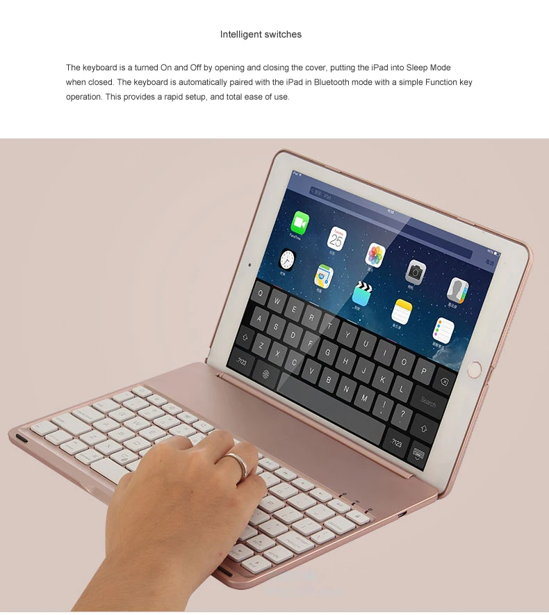 [Новинка] Алюминий 4,0 Bluetooth беспроводная клавиатура для iPad Pro 10,", металлический жесткий чехол+ Интеллектуальный переключатель вкл/выкл+ 7 цветов подсветка