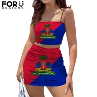 forusedigns women dresses summer haiti pattern sleeveless camis crop tops and skirts sexy 2 piece set conjunto de vestir mujer