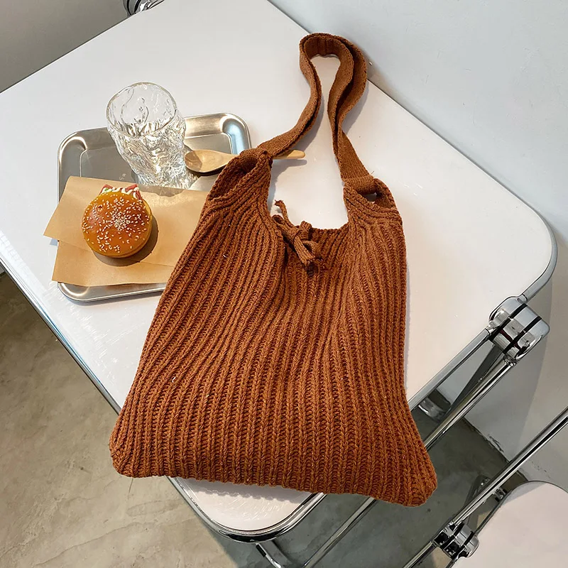 

VreyMe Fashion Tote Women Wool Knitted Shopping Bag Vintage Simple Girls HandBags Casual Large Capacity Shoulder Bags Sac A Main