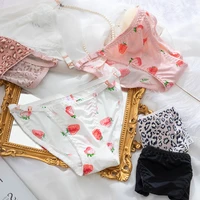 comfort ice silk strawberry cute panties women g string sexy seamless intimates underwear fashion leopard lingerie briefs pink
