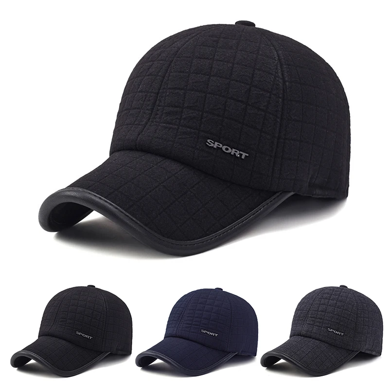 

Adjustable Warm Winter Baseball Cap For Men With Earflaps Warm Cotton Thicker Snapback Cap Men Father's Hats Ear Protection