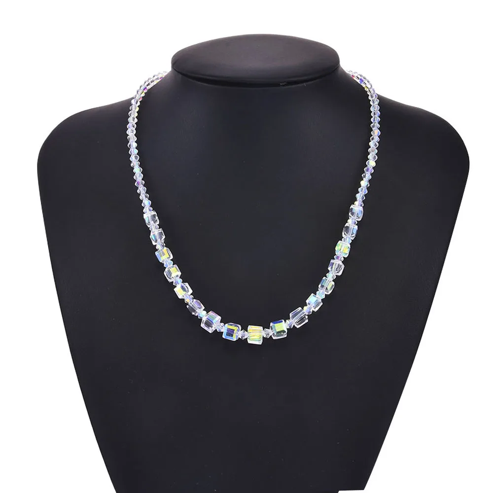 

New Fashion Women Square Crystal Necklace Clavicle Chokers Necklace for Women Wedding Jewelry Wholesale