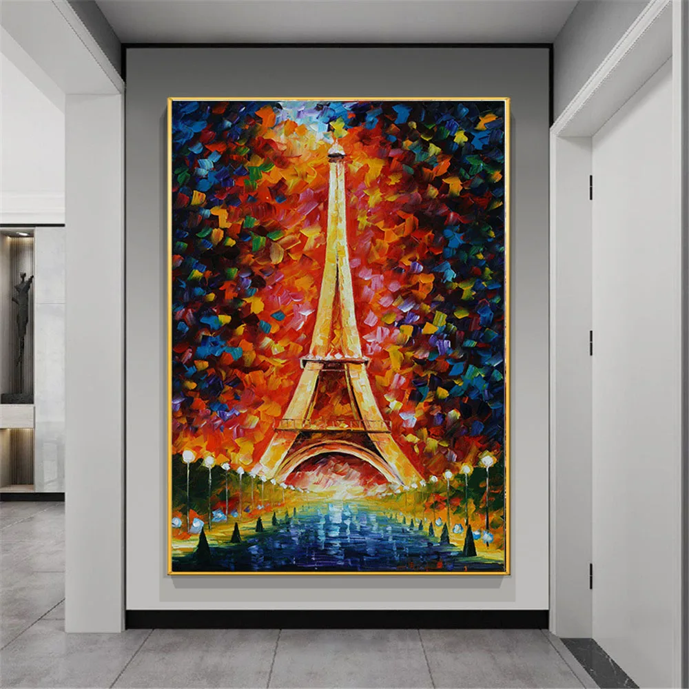 

100% ручная роспись маслом, современная фотокартина, Франция, Эйфелева башня, холст, живопись для гостиной, Декор, настенное искусство