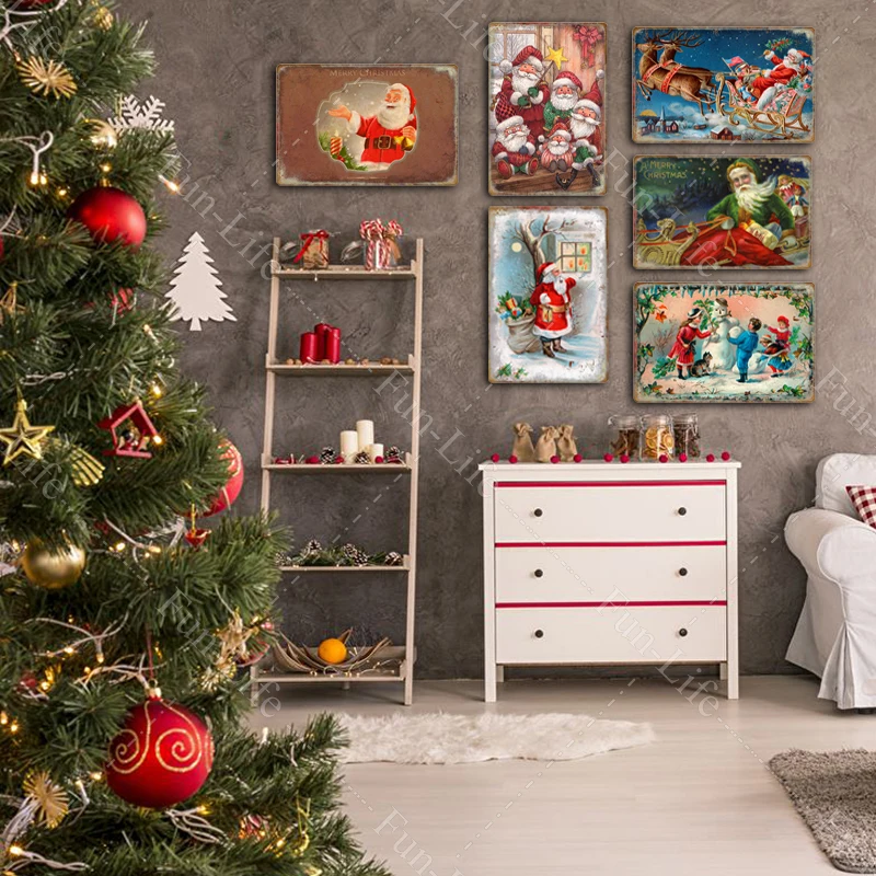 Рождественский винтажные металлические знаки плакат жестяная вывеска Санта