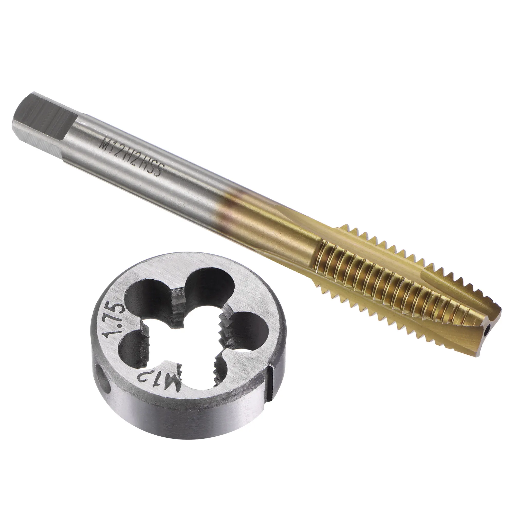 

Uxcell Tap and Die Set Metric M12 x 1,75, HSS (Высокоскоростная сталь) титановая машина с титановым покрытием спиральная Резьбовая резьба