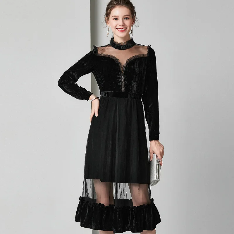 Кружевные вечерние платья для женщин длинное винтажное черное сексуальное