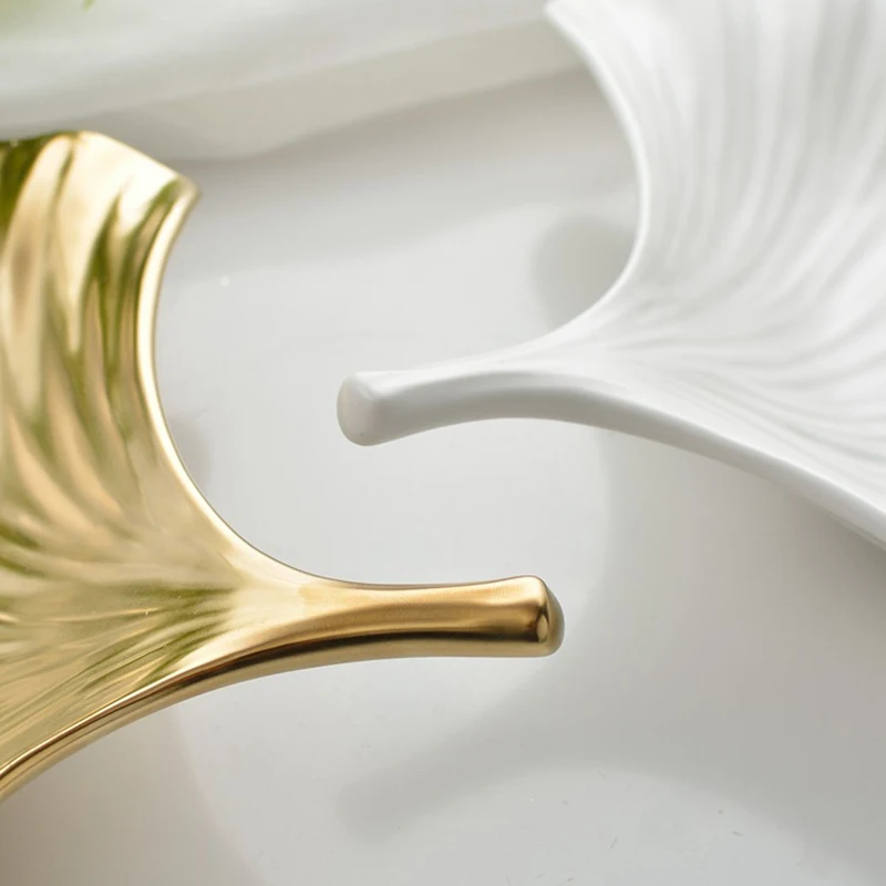

Leaf-Shape Dinner Plates Ginkgo Biloba Ceramic Dinner Plate Butter Dish Food Dessert Plate Bowl Gold Inlay Leaf Breakfast Plate