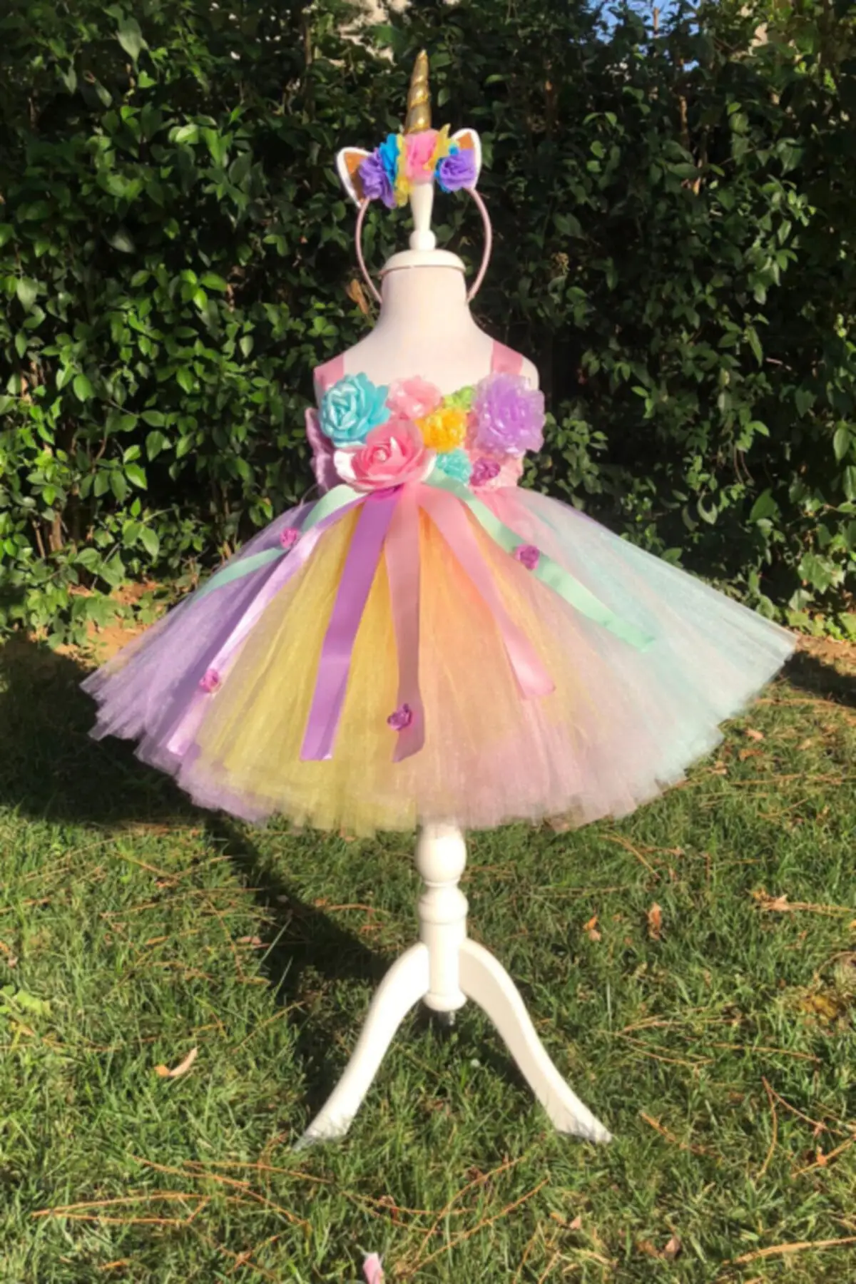 

Female Child Unicorn Temalı Çiçek Embellishment Fitted Dress Midi Floral Strap Waist-Fitting Gauze Trend u collar Pink